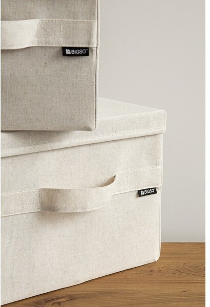 Scatola con coperchio beige in tessuto 31x41x22 cm Soft Storage Medium – Bigso