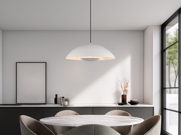Lampada a sospensione VARYA con paralume grigio chiaro, illuminazione indiretta per tavolo da pranzo Ø 50 cm
