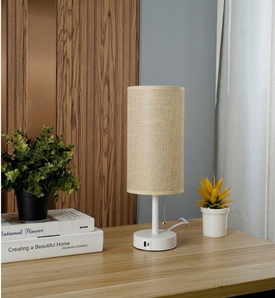 Brilagi - Lampada da tavolo con porta USB TABLON 1xE27/25W/230V bianco/beige