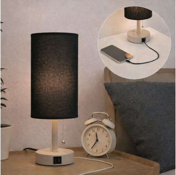 Brilagi - Lampada da tavolo con porta USB TABLON 1xE27/25W/230V beige/nera