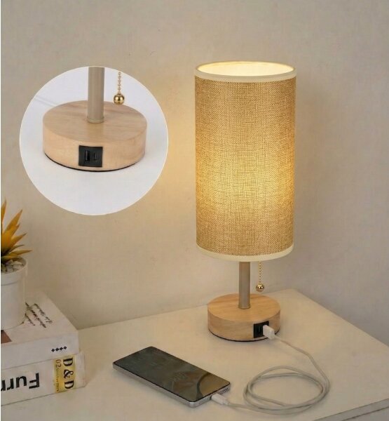 Brilagi - Lampada da tavolo TABLON con porta USB 1xE27/25W/230V rovere/beige