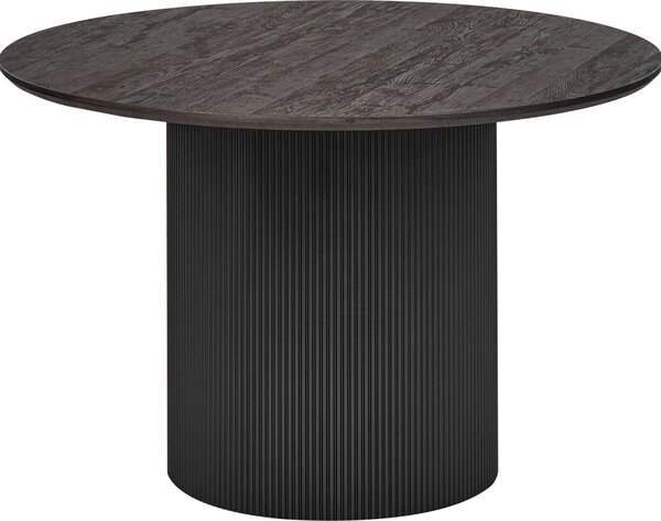 BELIANI - Tavolo da pranzo nero, rotondo, diametro 120 cm, piano in MDF con aspetto legno, gambe a colonna. Stile minimalista, design moderno. Arredamento per sala da pranzo