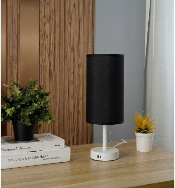 Brilagi - Lampada da tavolo con porta USB TABLON 1xE27/25W/230V bianco/nero