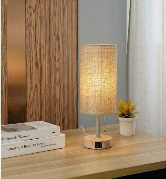 Brilagi - Lampada da tavolo TABLON con porta USB 1xE27/25W/230V rovere/beige