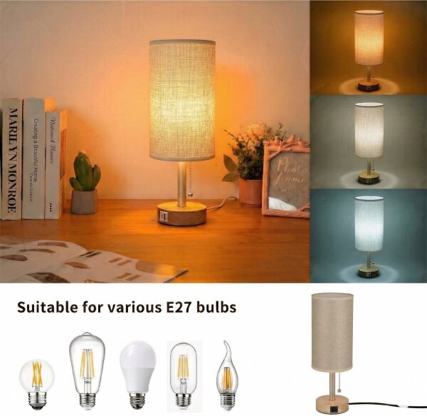Brilagi - Lampada da tavolo TABLON con porta USB 1xE27/25W/230V rovere/beige