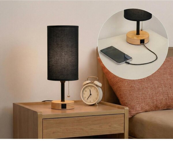 Brilagi - Lampada da tavolo con porta USB TABLON 1xE27/25W/230V rovere/nero