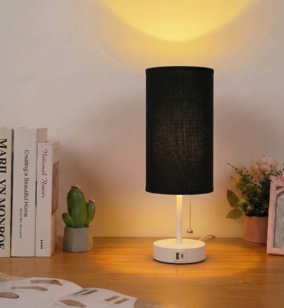 Brilagi - Lampada da tavolo con porta USB TABLON 1xE27/25W/230V bianco/nero