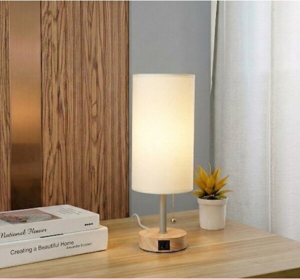 Brilagi - Lampada da tavolo con porta USB TABLON 1xE27/25W/230V rovere/beige/crema