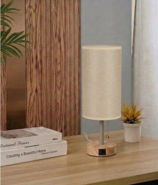Brilagi - Lampada da tavolo TABLON con porta USB 1xE27/25W/230V rovere/beige