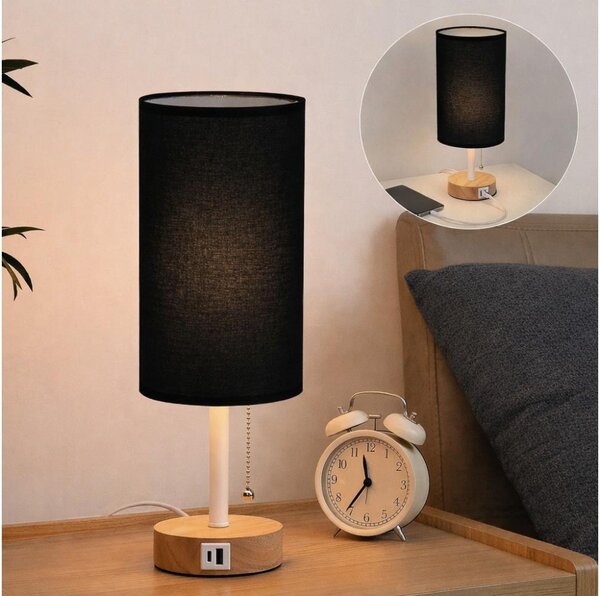 Brilagi - Lampada da tavolo con porta USB TABLON 1xE27/25W/230V rovere/bianco/nero