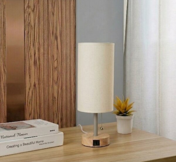 Brilagi - Lampada da tavolo con porta USB TABLON 1xE27/25W/230V rovere/beige/crema