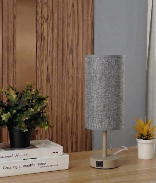 Brilagi - Lampada da tavolo con porta USB TABLON 1xE27/25W/230V beige/grigio
