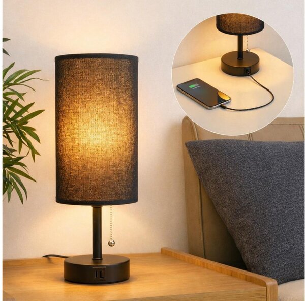 Brilagi - Lampada da tavolo con porta USB TABLON 1xE27/25W/230V nera