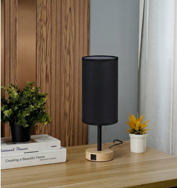Brilagi - Lampada da tavolo con porta USB TABLON 1xE27/25W/230V rovere/nero