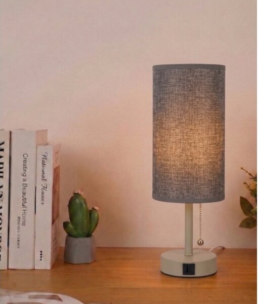 Brilagi - Lampada da tavolo con porta USB TABLON 1xE27/25W/230V beige/grigio