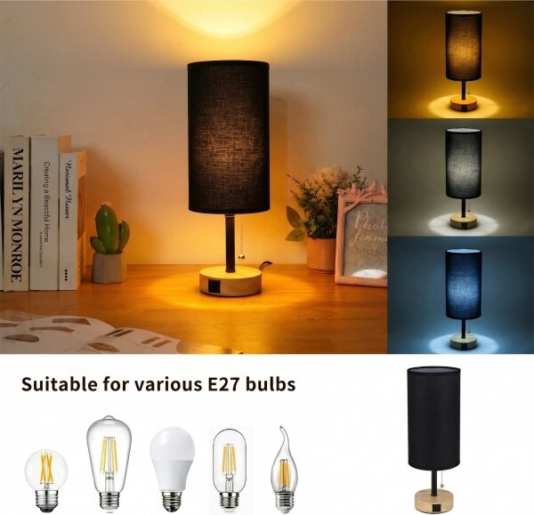 Brilagi - Lampada da tavolo con porta USB TABLON 1xE27/25W/230V rovere/nero