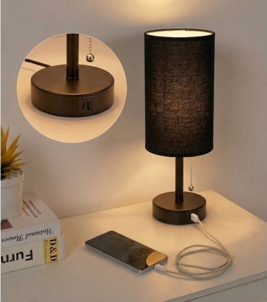 Brilagi - Lampada da tavolo con porta USB TABLON 1xE27/25W/230V nera
