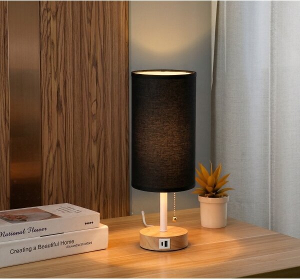Brilagi - Lampada da tavolo con porta USB TABLON 1xE27/25W/230V rovere/bianco/nero