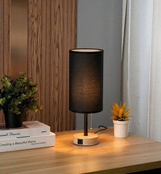 Brilagi - Lampada da tavolo con porta USB TABLON 1xE27/25W/230V rovere/nero