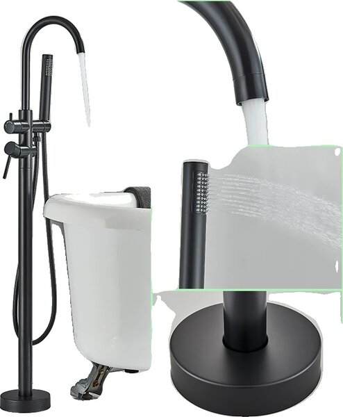 Miscelatore per vasca, comando a doppia maniglia, design contemporaneo in ottone, nero opaco B
