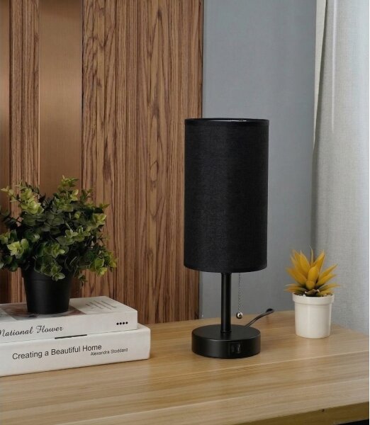 Brilagi - Lampada da tavolo con porta USB TABLON 1xE27/25W/230V nera