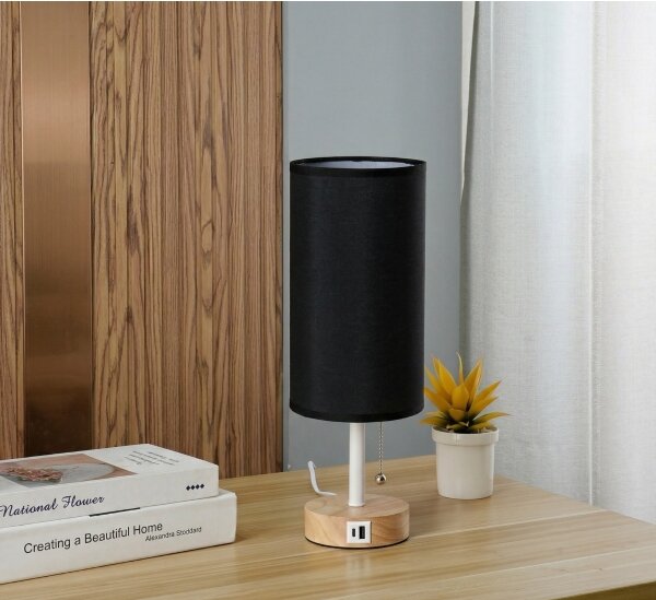 Brilagi - Lampada da tavolo con porta USB TABLON 1xE27/25W/230V rovere/bianco/nero