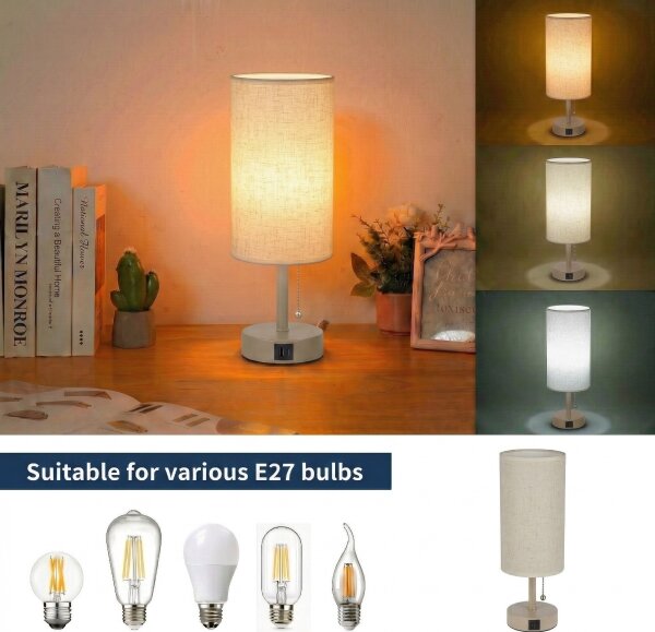 Brilagi - Lampada da tavolo con porta USB TABLON 1xE27/25W/230V beige/crema