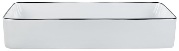 BELIANI Lavabo da appoggio in Vetroceramica bianca 61 x 35 cm bordo nero superficie lucida forma rettangolare bagno stile moderno