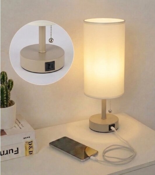 Brilagi - Lampada da tavolo con porta USB TABLON 1xE27/25W/230V beige/crema