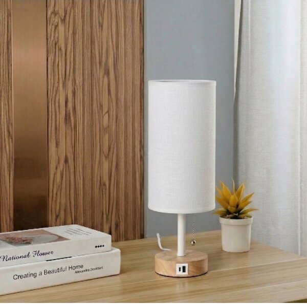 Brilagi - Lampada da tavolo con porta USB TABLON 1xE27/25W/230V rovere/bianco