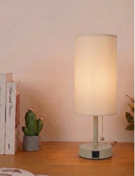 Brilagi - Lampada da tavolo con porta USB TABLON 1xE27/25W/230V beige/crema