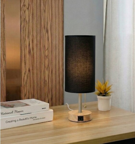 Brilagi - Lampada da tavolo con porta USB TABLON 1xE27/25W/230V rovere/beige/nero