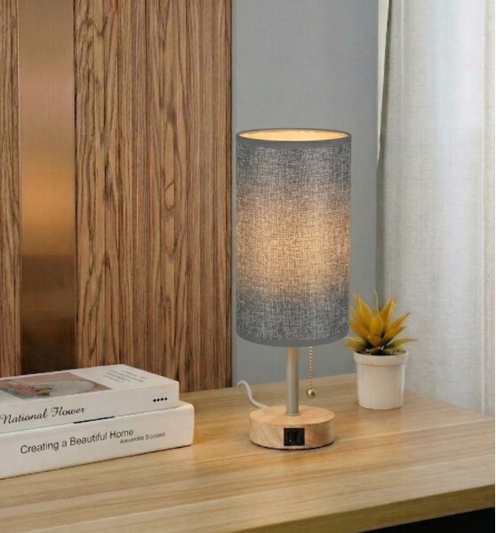 Brilagi - Lampada da tavolo TABLON con porta USB 1xE27/25W/230V rovere/beige/grigio