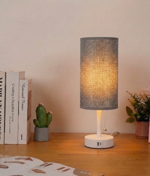 Brilagi - Lampada da tavolo con porta USB TABLON 1xE27/25W/230V bianco/grigio