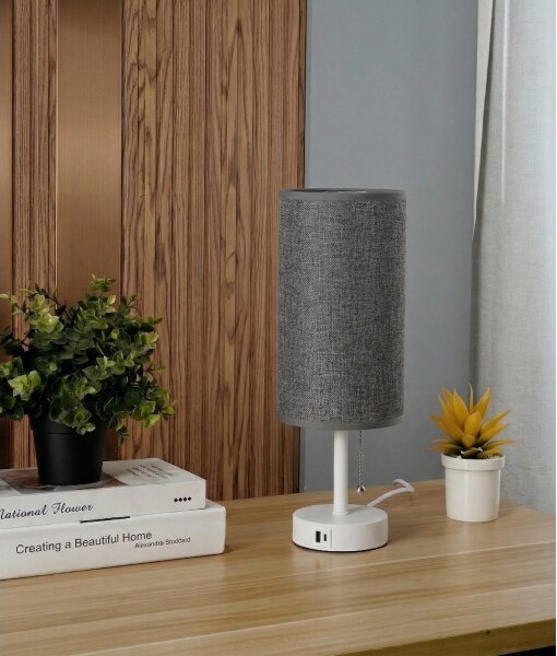 Brilagi - Lampada da tavolo con porta USB TABLON 1xE27/25W/230V bianco/grigio