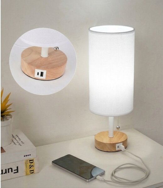 Brilagi - Lampada da tavolo con porta USB TABLON 1xE27/25W/230V rovere/bianco