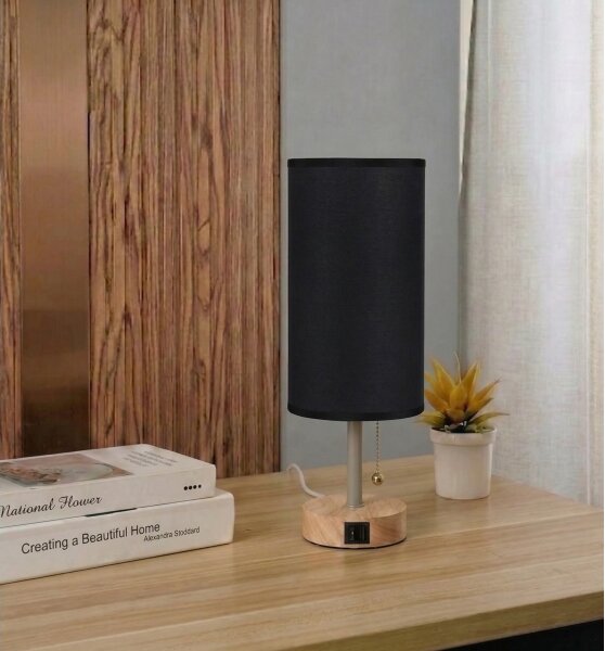 Brilagi - Lampada da tavolo con porta USB TABLON 1xE27/25W/230V rovere/beige/nero