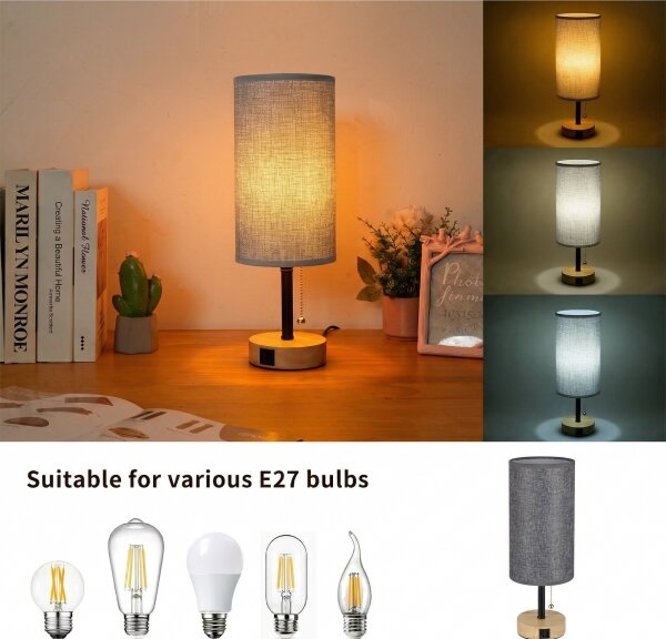 Brilagi - Lampada da tavolo con porta USB TABLON 1xE27/25W/230V rovere/nero/grigio