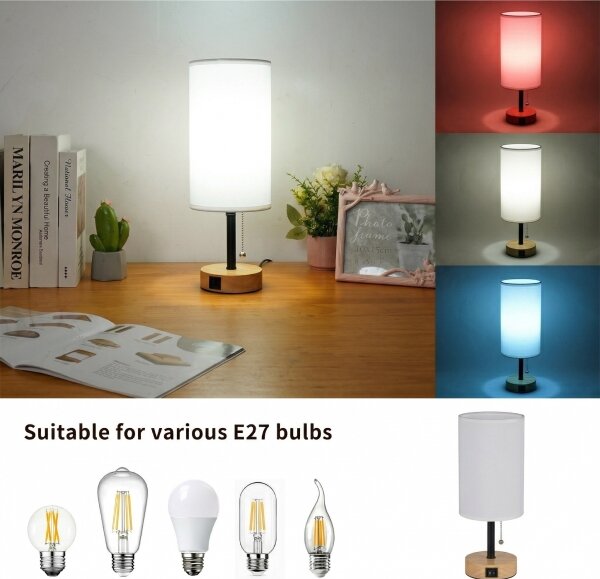 Brilagi - Lampada da tavolo con porta USB TABLON 1xE27/25W/230V rovere/nero/bianco
