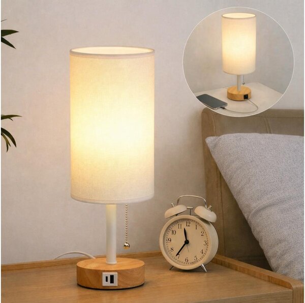 Brilagi - Lampada da tavolo con porta USB TABLON 1xE27/25W/230V rovere/bianco