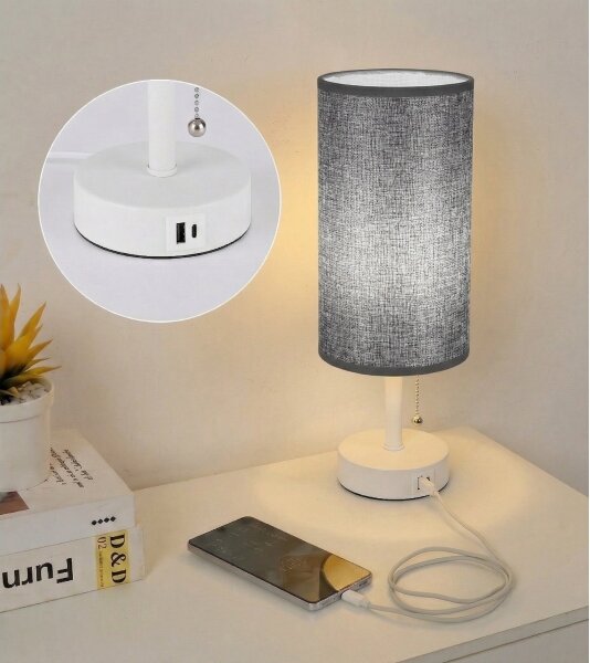 Brilagi - Lampada da tavolo con porta USB TABLON 1xE27/25W/230V bianco/grigio