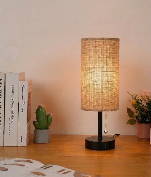 Brilagi - Lampada da tavolo con porta USB TABLON 1xE27/25W/230V nera/beige
