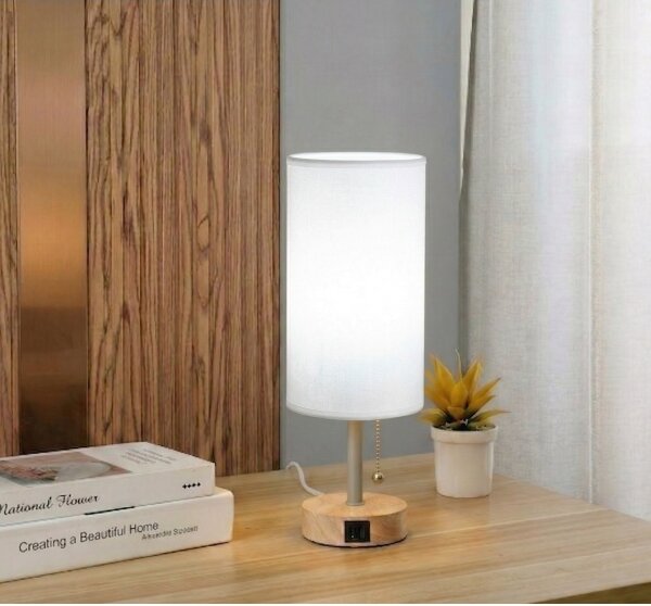 Brilagi - Lampada da tavolo con porta USB TABLON 1xE27/25W/230V rovere/beige/bianco