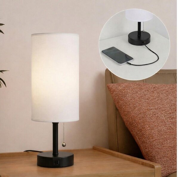 Brilagi - Lampada da tavolo con porta USB TABLON 1xE27/25W/230V nera/bianca