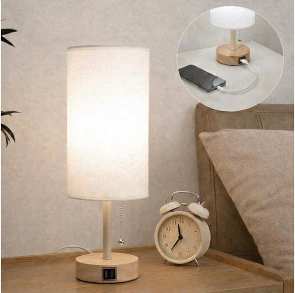 Brilagi - Lampada da tavolo con porta USB TABLON 1xE27/25W/230V rovere/beige/bianco