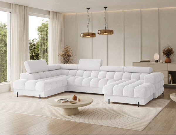 Divano angolare color crema allungabile (con penisola a sinistra/a U) con rivestimento in bouclé Feraria – ELTAP