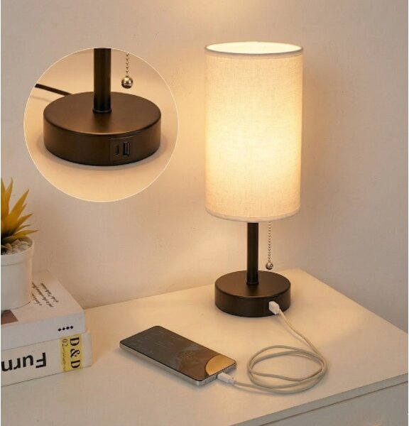 Brilagi - Lampada da tavolo con porta USB TABLON 1xE27/25W/230V nera/bianca