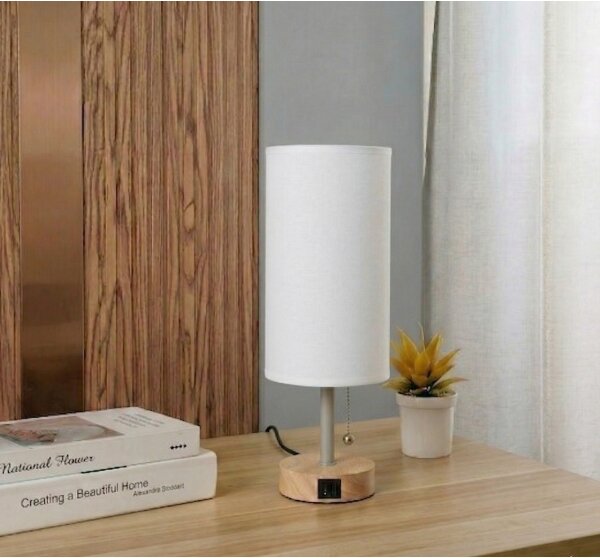 Brilagi - Lampada da tavolo con porta USB TABLON 1xE27/25W/230V rovere/beige/bianco