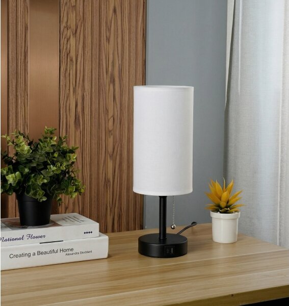 Brilagi - Lampada da tavolo con porta USB TABLON 1xE27/25W/230V nera/bianca
