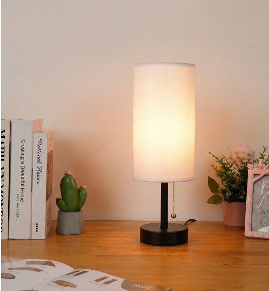 Brilagi - Lampada da tavolo con porta USB TABLON 1xE27/25W/230V nera/bianca